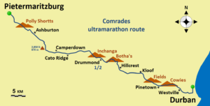 La carte de la route du Comrades Marathon
